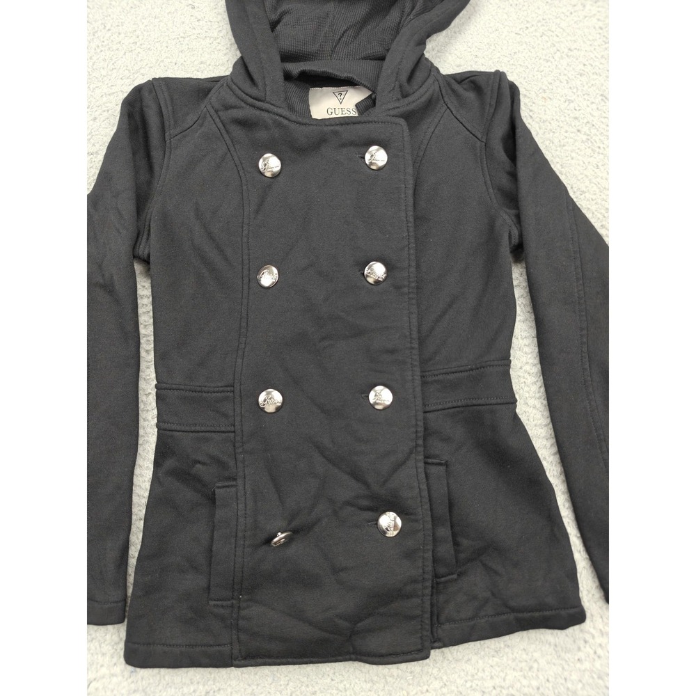 Guess‎ Jacket Womens XS Black Hooded Double Breasted Peacoat Fleece Q430303K1B0 - Picture 2 of 15